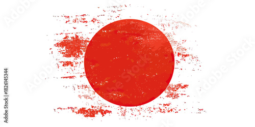Grunge red circle brush stroke Japan flag element with rough textured paint and crayon style on white background vector illustration