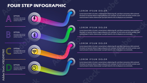 Dynamic Infographic With Colorful Pathways A to D for Business Strategy, Technology Workflow, Innovation Planning, Data Visualization, and Modern Presentation Design Templates