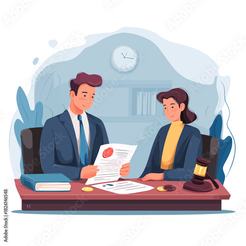 A lawyer and a client reviewing a legal document together