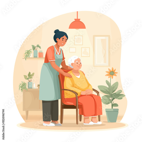 A Nurse Giving Support To An Elderly Patient In A Warm Room