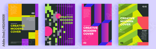 Modern abstract covers set, minimal covers design. Colorful geometric background, vector illustration.