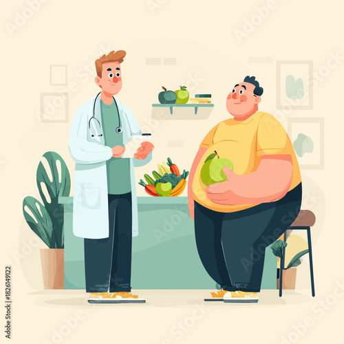 Doctor giving nutrition advice to a patient in an office