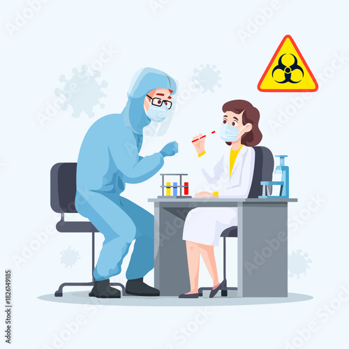 Doctors in protective suits conducting medical testing in a lab