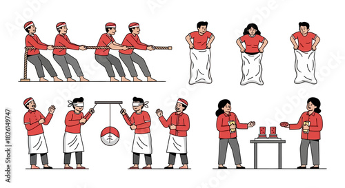 Traditional games on Indonesian Independence Day vector illustration for banner, card, web