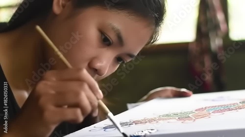 Young artist painting on canvas.