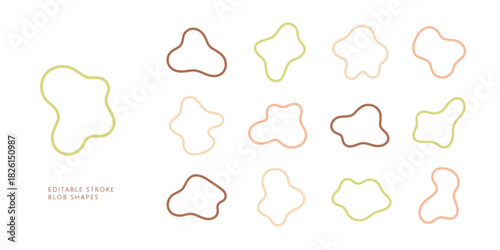 Playful organic blob shapes with colorful editable strokes in a modern abstract style. Fun freeform elements for stickers, social media posts, digital planners, and creative branding projects.