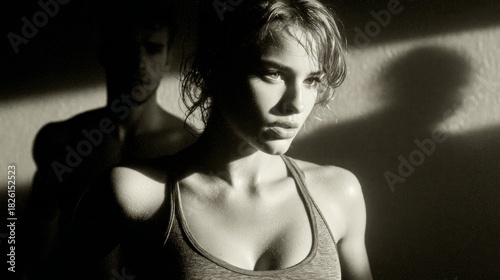 Dynamic fitness training shadow silhouette workout session for fat-burning health at home