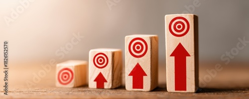 economic growth infrastructure strategy. Blocks with targets and arrows depict growth and progress in strategy or business.