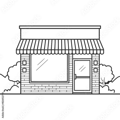 a black and white drawing of a store front