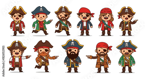 Adorable Pirate Character Collection: Cartoon Illustrations of Jolly Buccaneers for Children