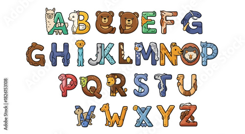 Alphabet Animals Vector Illustration for Early Learning and Educational Materials, Cute Design