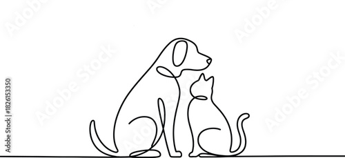 Dog and cat line art Vector