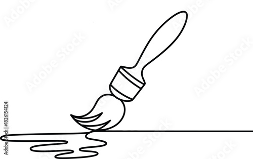 Paint brush continuous line drawing Vector