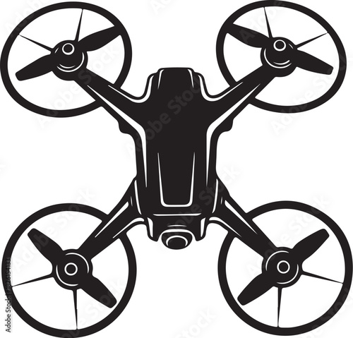 Black silhouette of a modern quadcopter drone, aerial flying tech
