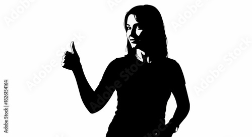 Silhouette of a woman giving a thumbs up gesture.