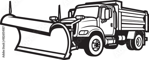 Snow plow dump truck vector illustration for winter road upkeep