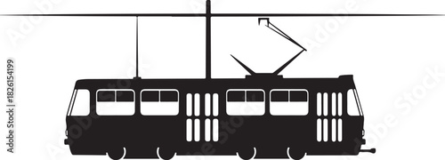 Electric city tram or trolleybus transport silhouette icon vector
