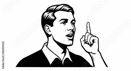 Retro style illustration of a man making a point with his finger.