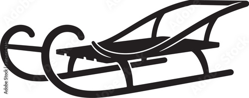 Black silhouette of a vintage wooden sled for winter recreation.
