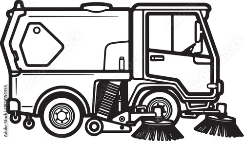 City street sweeper truck cleaning vehicle outline illustration