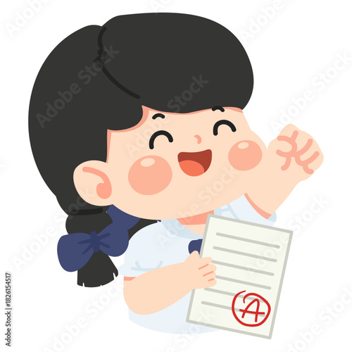 Cartoon of Happy Student Receiving Good Grade