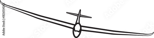 Simple line art drawing of a glider or sailplane in graceful flight.