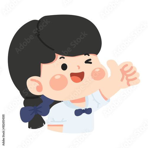 Cartoon Girl Giving a Thumbs Up