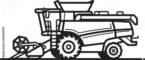 Combine harvester vector icon; agricultural machine outline art.