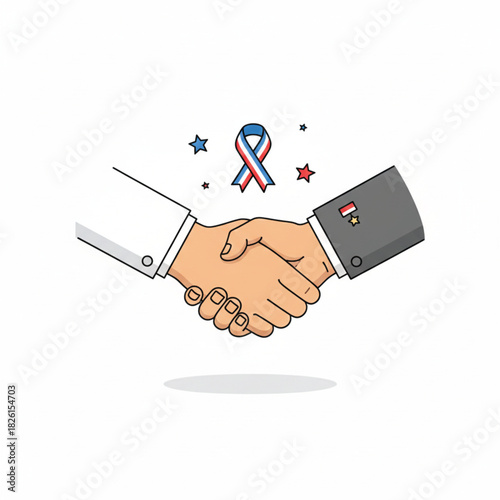 Vector-style handshake between a civilian and a veteran in appreciation.