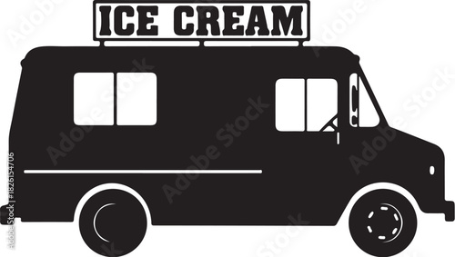 Ice cream truck silhouette graphic icon for mobile food service
