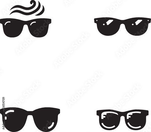 Black Silhouette Sunglasses Icons – Stylized Fashion Eyewear Line Art Set