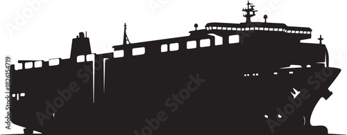 Cargo ship or large passenger ferry silhouette vector line art