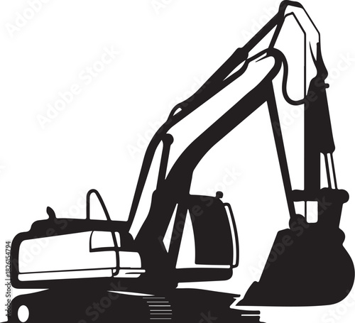 Excavator silhouette vector illustration for construction work
