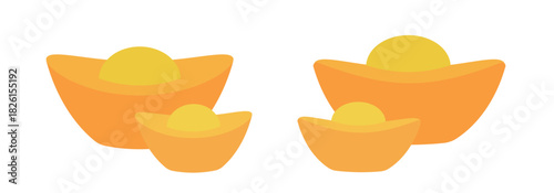 Chinese gold ingots Stacked clipart set.
Gold Ingot yuanbao flat vector illustration.
Chinese lunar new element.
White background.