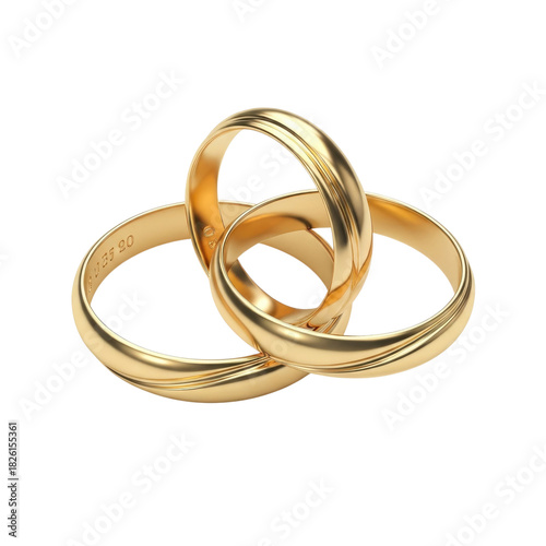 Wallpaper Mural Three intertwined gold wedding rings, symbolizing unity and commitment, displayed against a clean white transparant   background. Torontodigital.ca