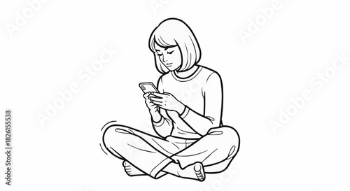 Young Woman Sitting Cross-legged Using Smartphone.