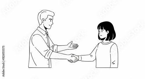 Two individuals shaking hands, symbolizing agreement and partnership.