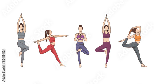Diverse Yoga Poses Collection: Vector Illustration Set for Wellness, Meditation, and Flexibility