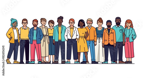 Diverse group of business professionals standing together for unity and teamwork vector illustration