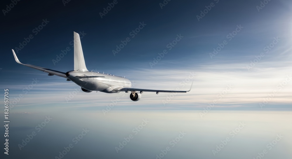 Obraz premium Airplane Soaring Through a Cloudscape Against a Deep Blue Sky, Capturing the Thrill of Aviation and Travel
