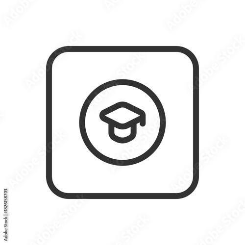 School, Learning Graduate Hat Circle line icon – graduation cap inside circle outline for academic achievement, education apps, student dashboard UI