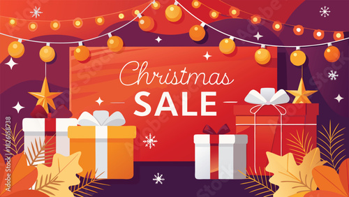 Festive Christmas gift box PSD template with a decorative ribbon and seasonal patterns, ideal for holiday projects..eps