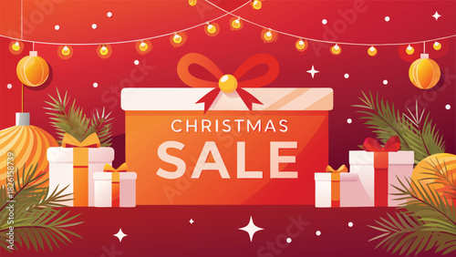 Christmas gift box PSD template featuring a colorful design with festive patterns and a ribbon on top..eps