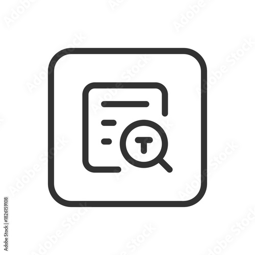 School, Learning Test List Search line icon – checklist with magnifying glass outline for exam prep, quiz review, student assessment UI