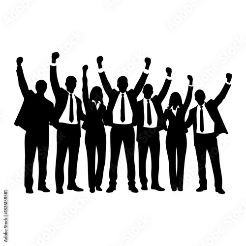 Silhouette of business people celebrating with their arms raised up high