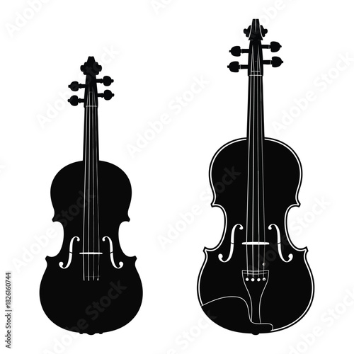 Silhouettes of a cello and a violin musical instrument