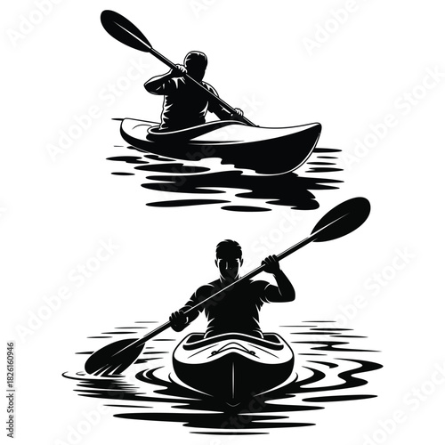 Silhouettes of kayakers paddling on water kayaking