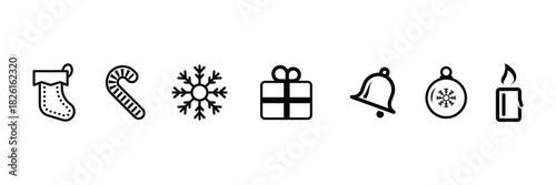 Set of Holiday, and Winter Icon. Christmas symbol collection.