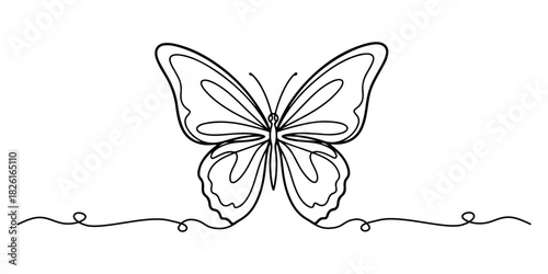 Continuous one line of butterflies symbolizing hope, cancer theme, hand drawn vector illustration.