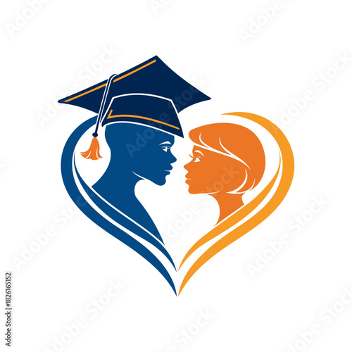 Heartwarming silhouette of two students embracing education and love